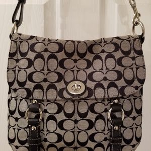 Coach F14895 Grey & Blk Signature Saddle bag